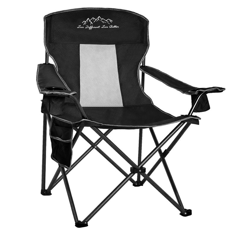 SAILARY Collapsible Folding Camping Chairs Heavy Duty Lawn Foldable Chair with Cooler Bag, Storage Pocket, Waterproof Bag Outdoor Arm Sport Chair, Supports 325LBS, Black