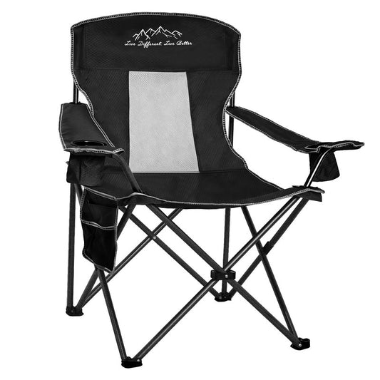 SAILARY Collapsible Folding Camping Chairs Heavy Duty Lawn Foldable Chair with Cooler Bag, Storage Pocket, Waterproof Bag Outdoor Arm Sport Chair, Supports 325LBS, Black