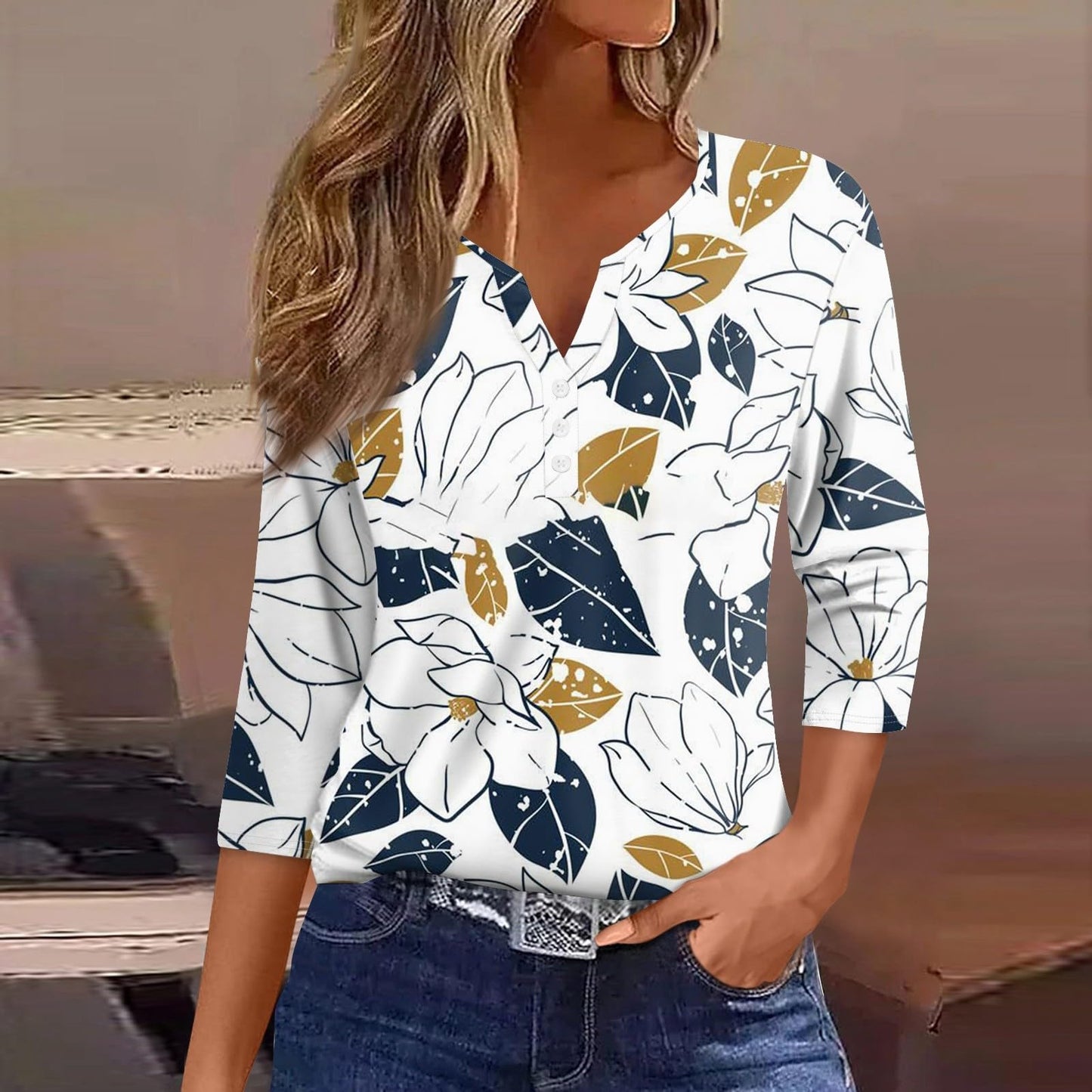 3/4 Length Sleeve Womens Tops Plus Size, V Neck 3/4 Sleeve Tops for Women,Ladies Tops and Blouses 3/4 Sleeve,Plus Size Summer Tops for Women