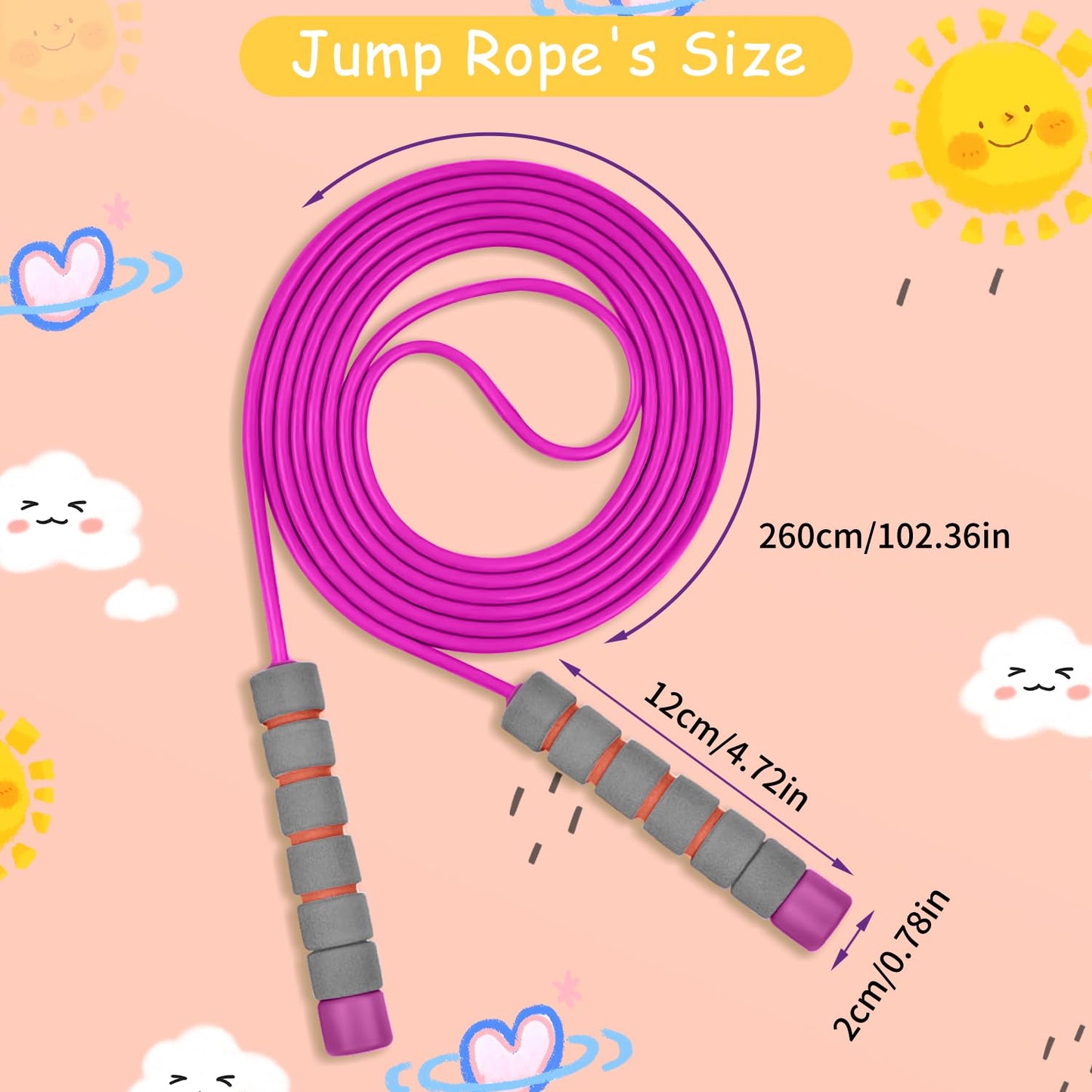 Jump Rope For Kids,Jump Rope Kids,Adjustable Soft Skipping Rope,Toddler Jump Rope With Skin-Friendly Foam Handles For Kids, Boys,Girls,Women, Men,Exercise Activity,Outdoor Fitness