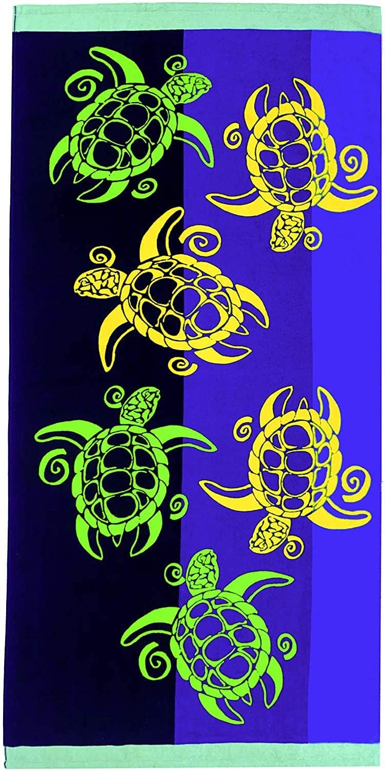 Kaufman - Beach Towels, 100% Soft, Plush Absorbent Cotton Velour, Large Size 30'' x 60'', Quick Dry Printed Beach, Pool and Bath Towel (SWM Turtles, 1)