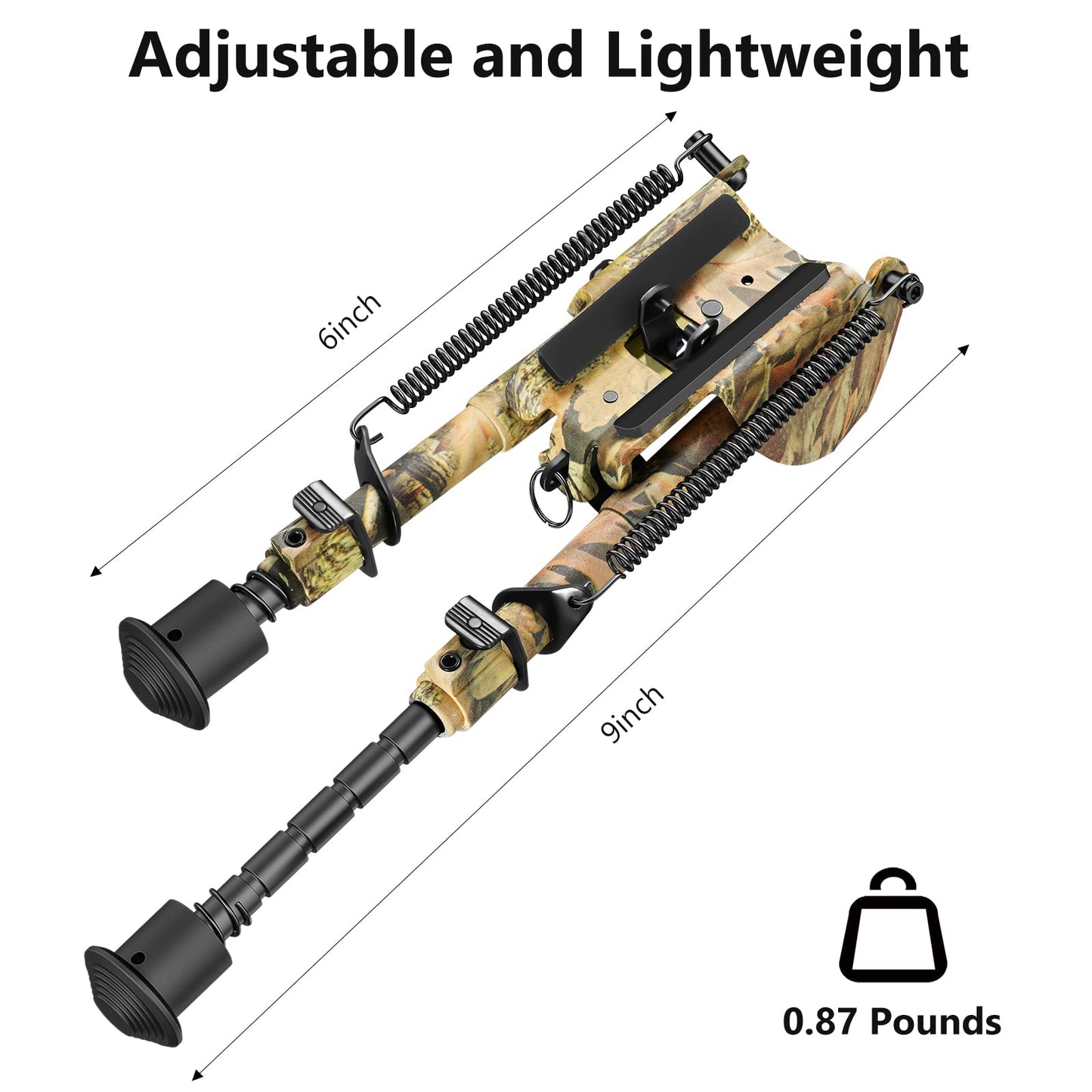 CVLIFE 6-9 Inches Picatinny Bipod Adjustable Spring Return with Picatinny Adapter (Camo, 6''-9'')