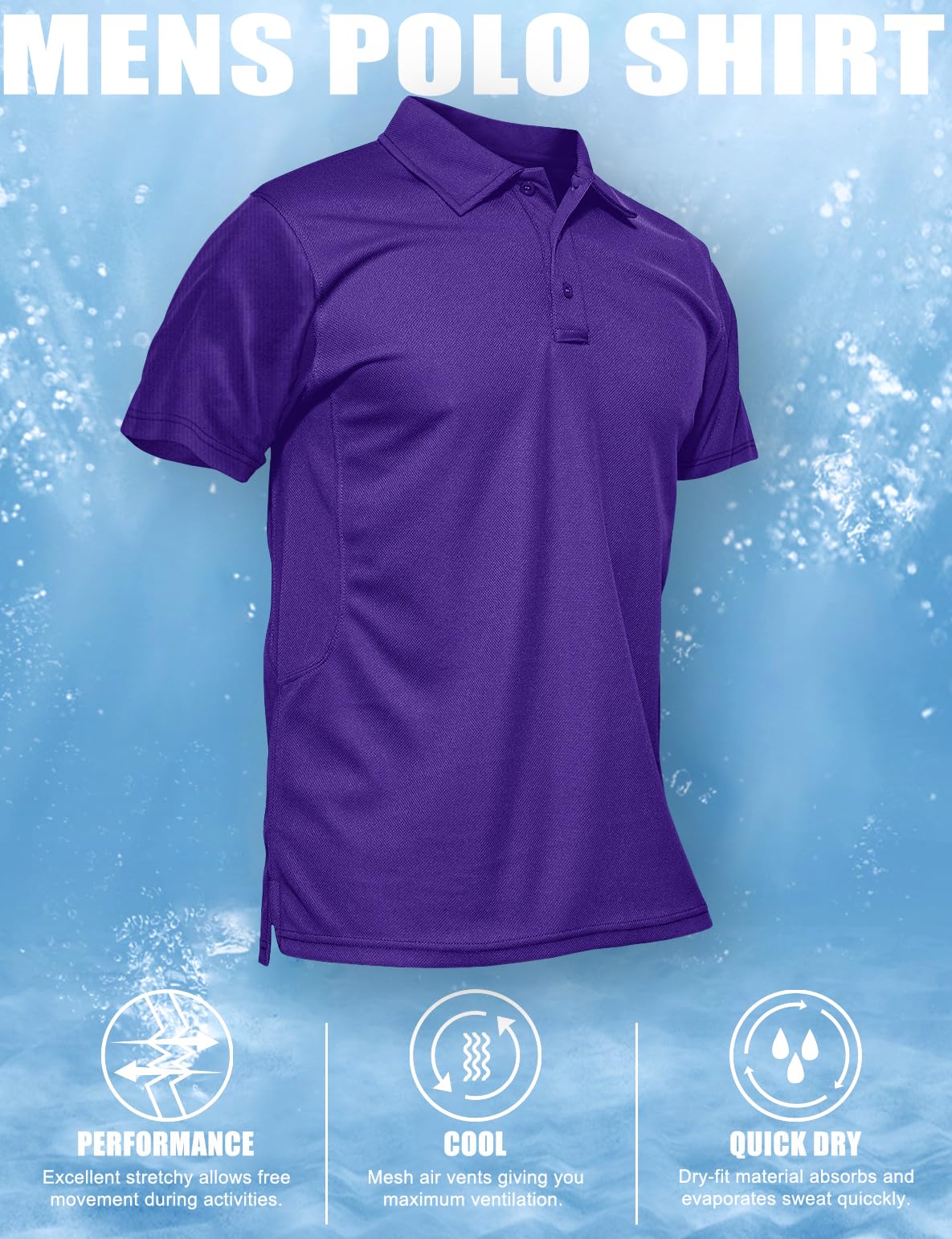 MAGCOMSEN Mens Polo Shirts Short Sleeve Golf Work Casual Quick Dry Summer Performance Shirts Purple L