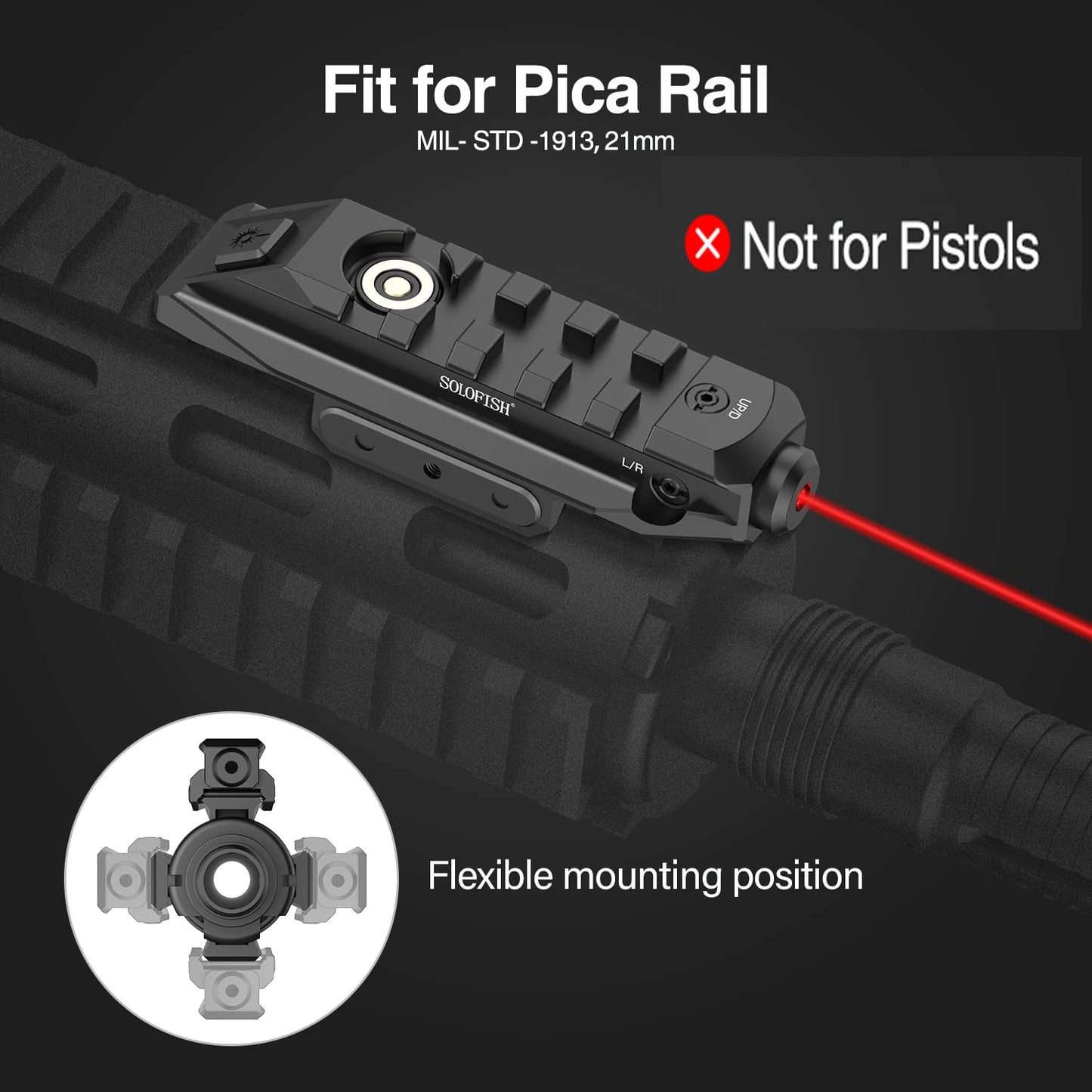 SOLOFISH SL-1107 Red Laser Sight Compatible with Picatinny Rail, Low-Profile Tactical Rifle Laser Sight, Magnetic Rechargeable (Laser Output is <5mW, Class IIIA)