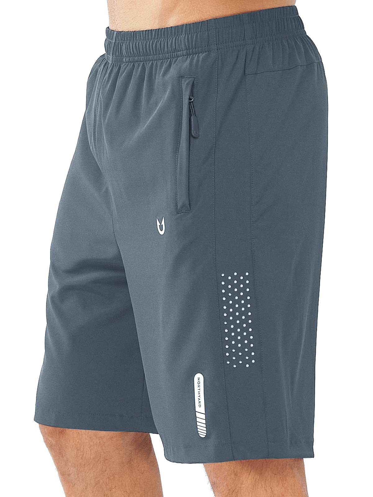 NORTHYARD Men's Athletic Running Shorts Gym Workout 7"/9"/5" Quick Dry Lightweight Sports Basketball Tennis 3 Zipper Pockets COOLGREY-9inch XL