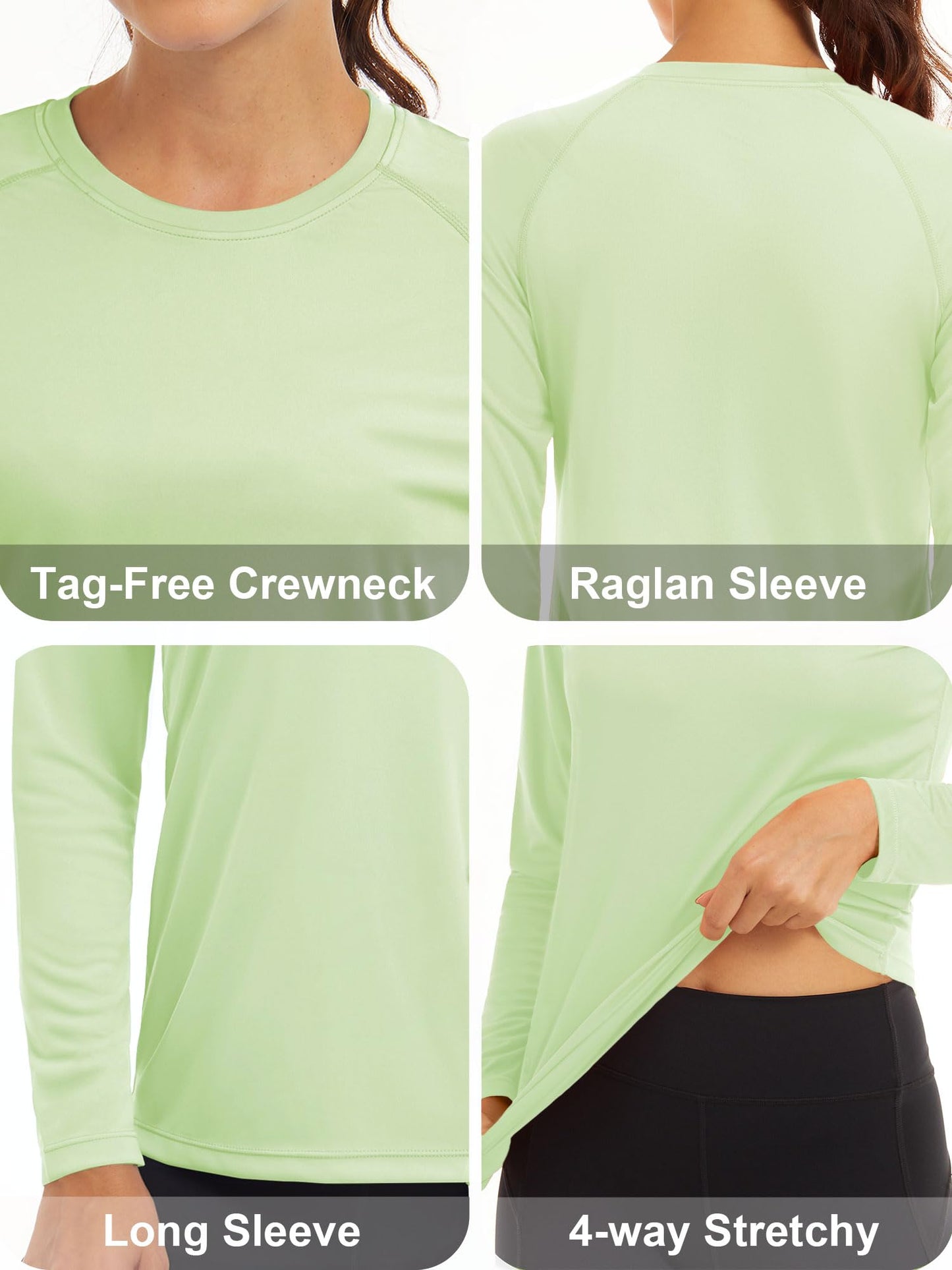MAGCOMSEN Running Shirts for Women UV Shirts for Women Sweatshirts for Women Workout Shirts Fishing Shirts Womens Long Sleeve T Shirts Women Light Green
