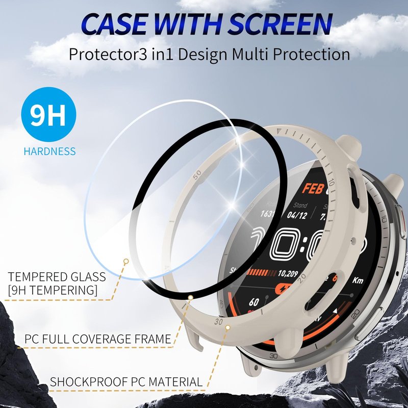Kimiyaki 3 Pack for Amazfit Active 2 Screen Protector Case [Full Coverage], Hard PC Bumper All-Around Protective Accessories Built-in Tempered Glass Film for Amazfit Active 2