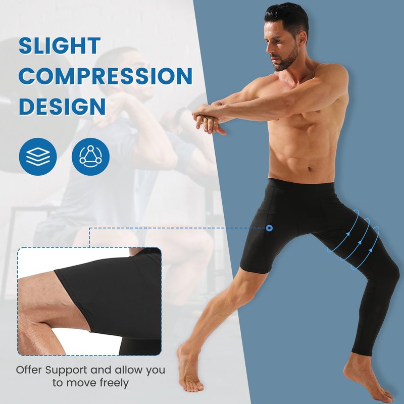 Blaward 2 Pack Men's Compression Pants Single Leg Tight Sports Long Pants with Pockets for Basketball Base Layer Leggings