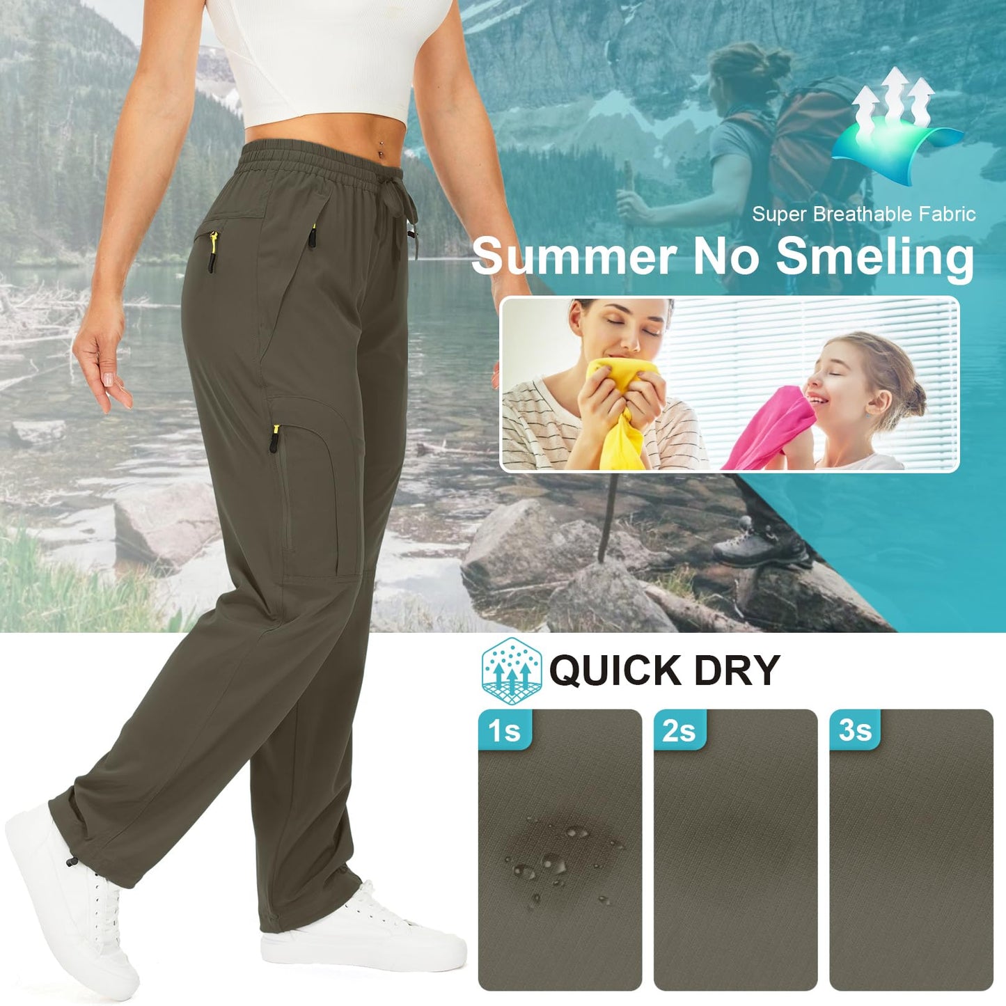 Toomett Women's Hiking Cargo Pants Quick Dry UPF50+ Outdoor Pants for Women Fishing Safari Travel Pants with Pockets,6608, Light Brown,XS