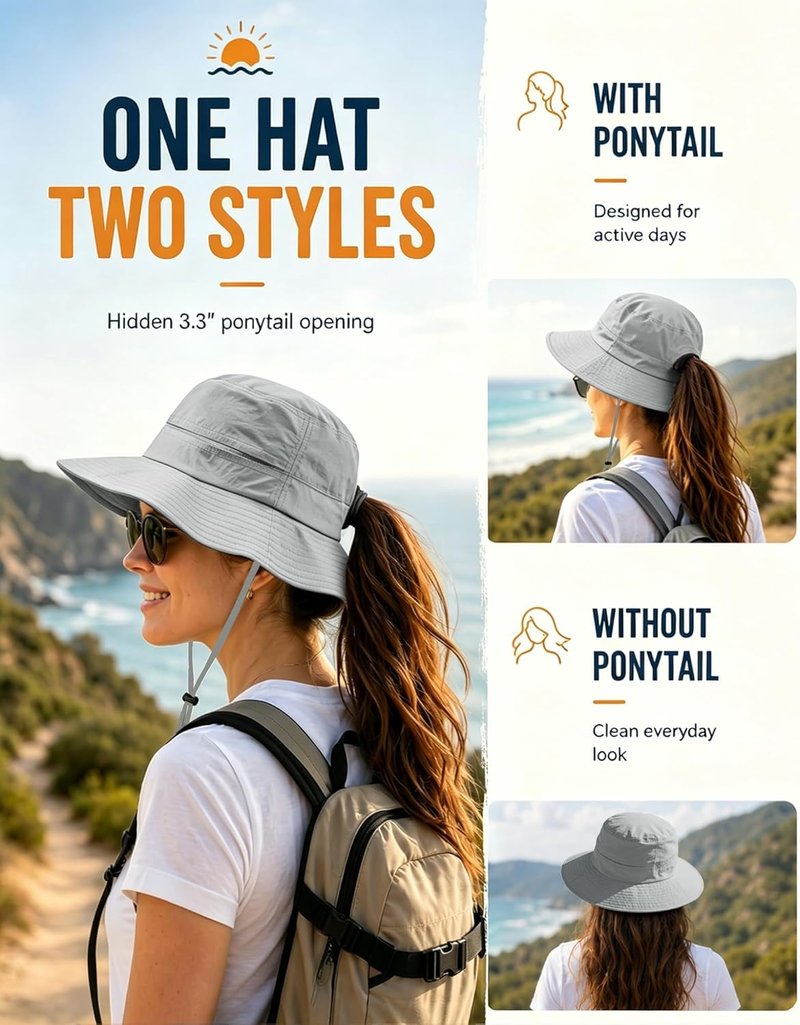Women's Packable UPF 50+ Waterproof Sun Hat - Foldable Bucket Hat for Hiking, Fishing & Beach