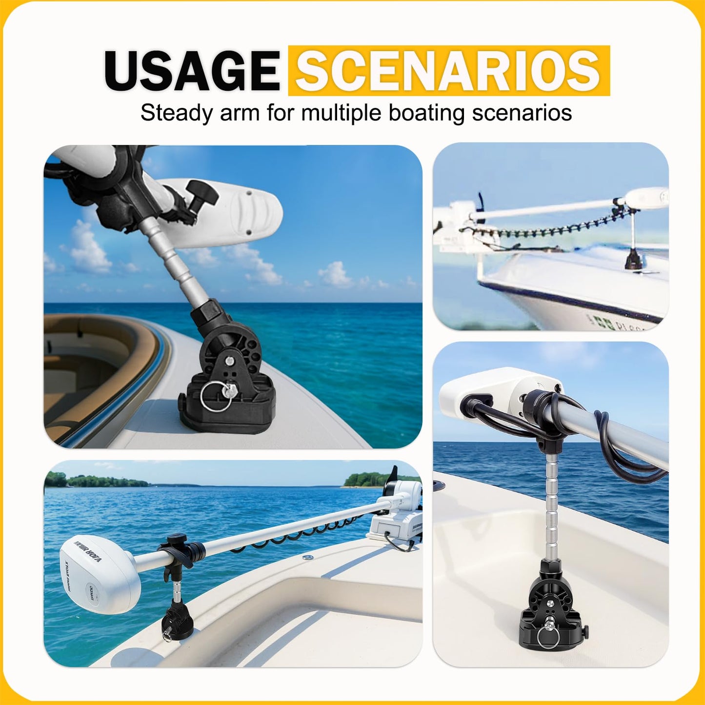 MKA-60 1862060 Trolling Motor Stabilizer Mount Compatible with Minn Kota Terrova Ulterra PowerDrive Riptide 1991-2023, Fold-Down Bracket with Adjustable Arm, Marine Grade Anti-Bounce Mount