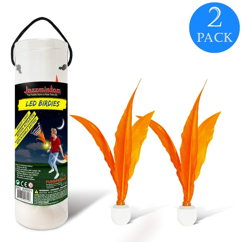 Funsparks Jazzminton Paddle Ball Game LED Birdies, or Light Up Shuttlecock - New and Improved LEDs - Use for Pickle Ball or Any Wooden Paddles for a Fun Night Time Game