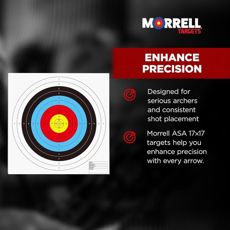 Morrell ASA Round Paper Shooting Targets - 17x17 Inch, Wood-Free Paper, 100 Count for Indoor Archery