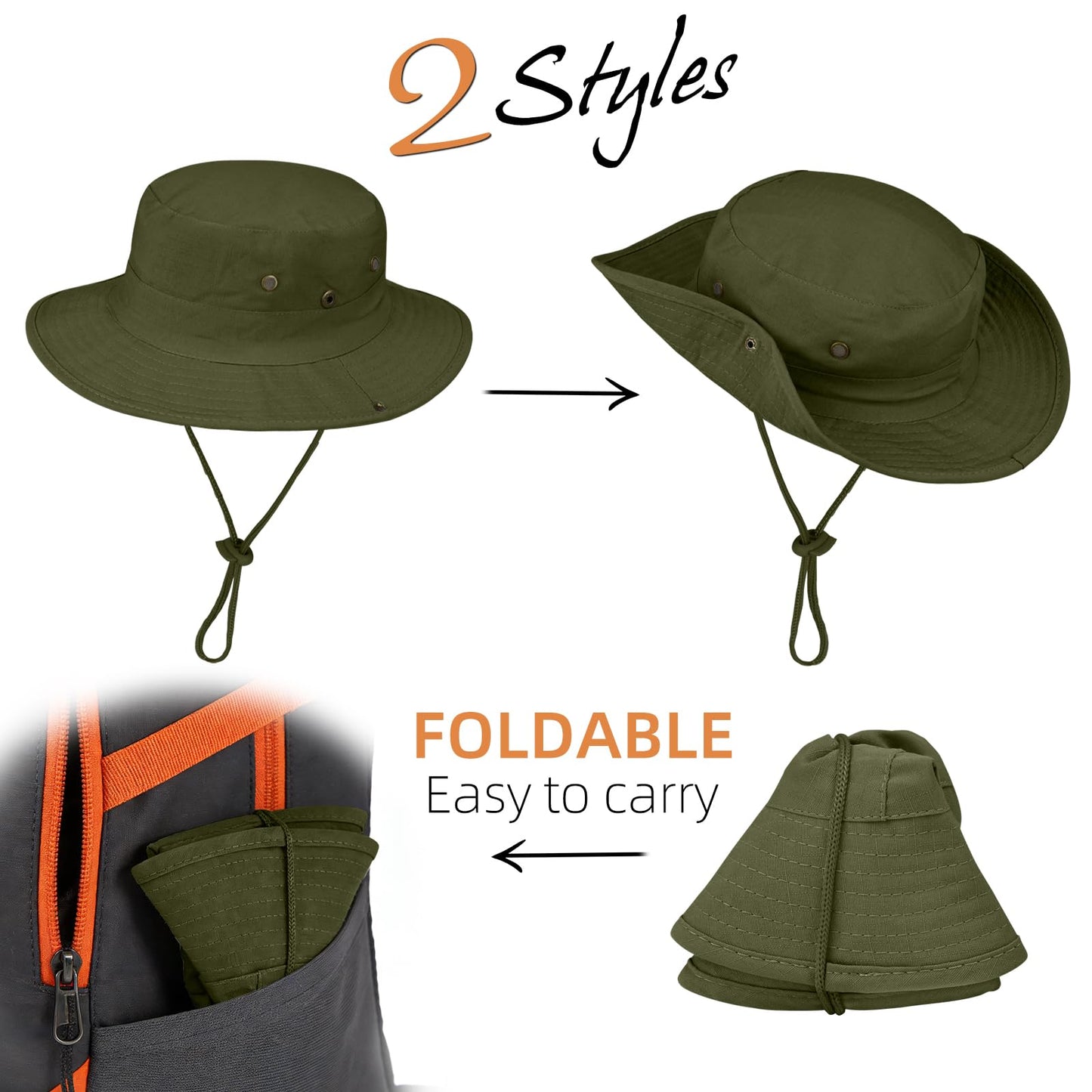 Sun Hats for Men Women Boonie Hat Foldable Fishing Hat UPF 50+ Bucket Hat for Fishing Hiking Garden Safari Beach