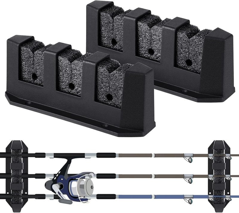 Fishing Rod Holder Wall Mount - 2 Pcs Black Horizontal Rack for Boats | Garage Storage Solution