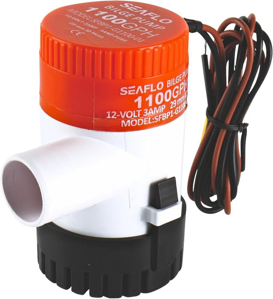 SEAFLO 1100 GPH Bilge Pump - 12V Marine Submersible Pump with Anti-Airlock Protection | 1-1/8" Outlet, CE & RoHS Certified