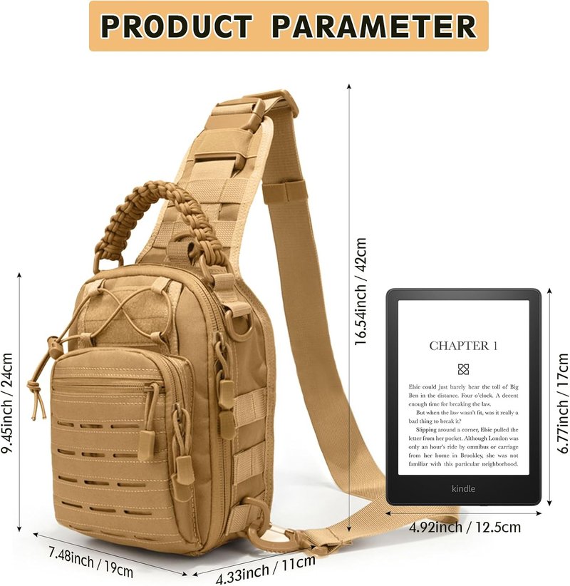 Tactical Sling Backpack - Military Rover Crossbody Bag for Travel & Outdoor | Khaki Color