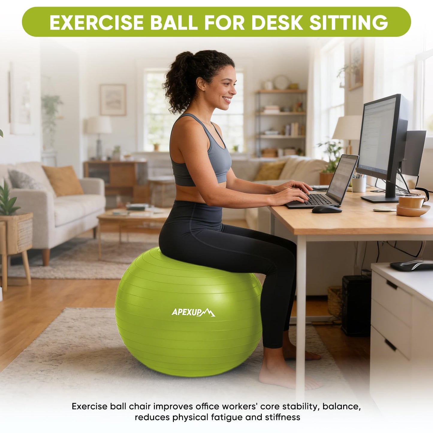 APEXUP Yoga Ball, 660 lbs Anti-Burst Exercise Ball with Pump, 5 Sizes