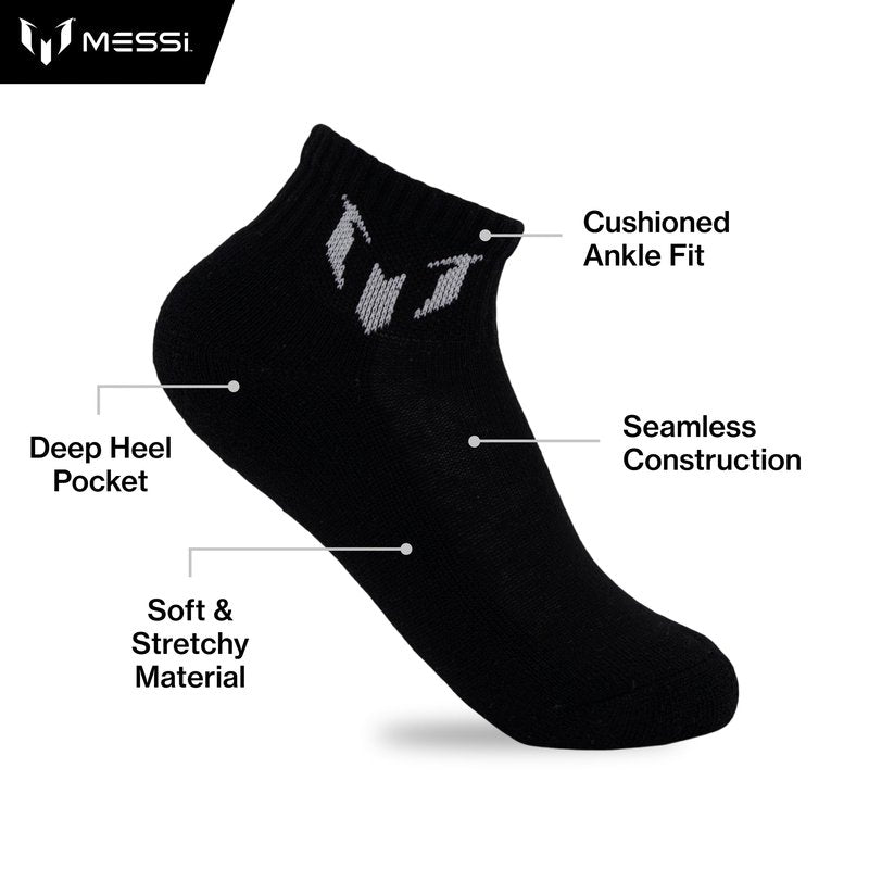 Messi Boys' Lifestyle Ankle Socks, 6-Pack, Soft & Stretchy, Comfortable