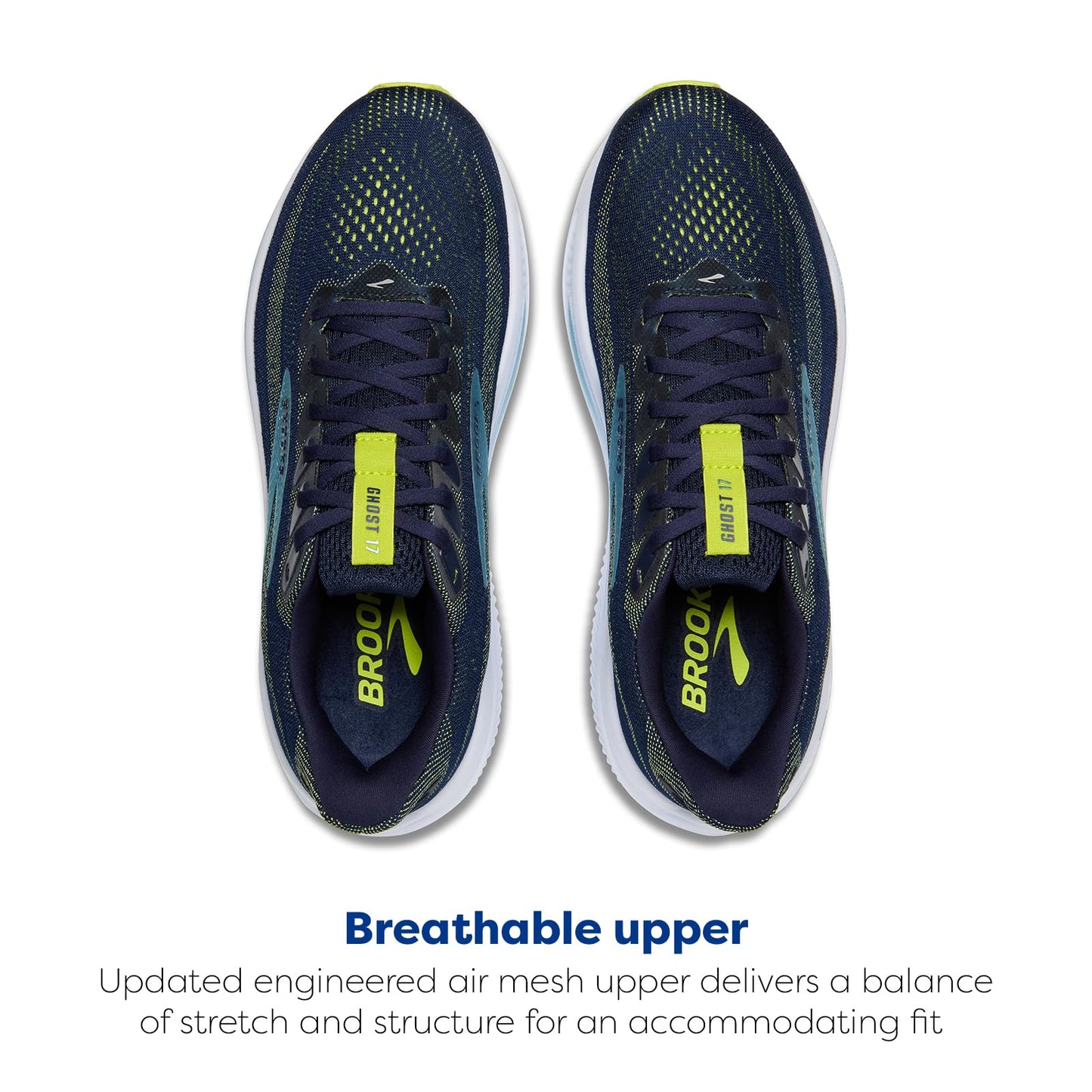 Brooks Men’s Ghost 17 Neutral Running Shoe - Peacoat/Lime/Blue - 9.5 Medium