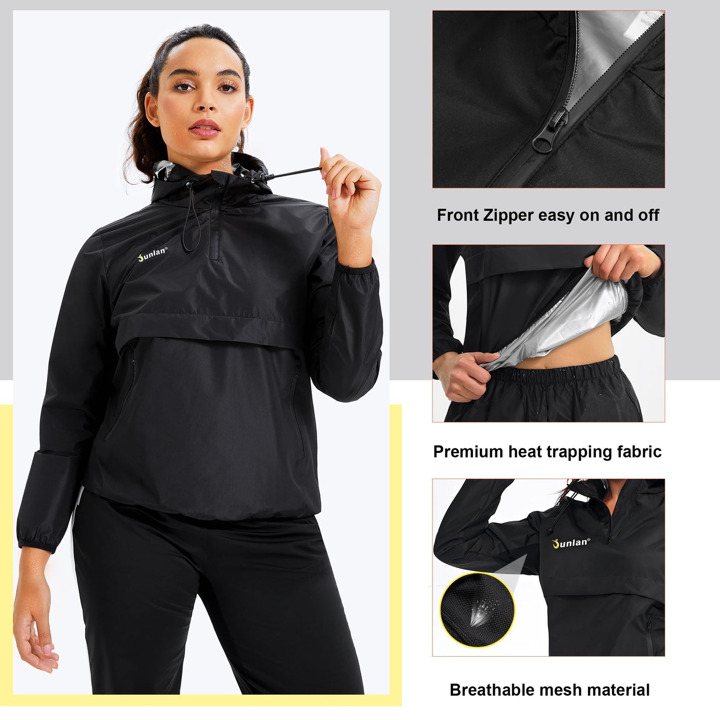 Junlan Sauna Suit for Women Sweat Jacket Gym Workout Vest Sweat Suits