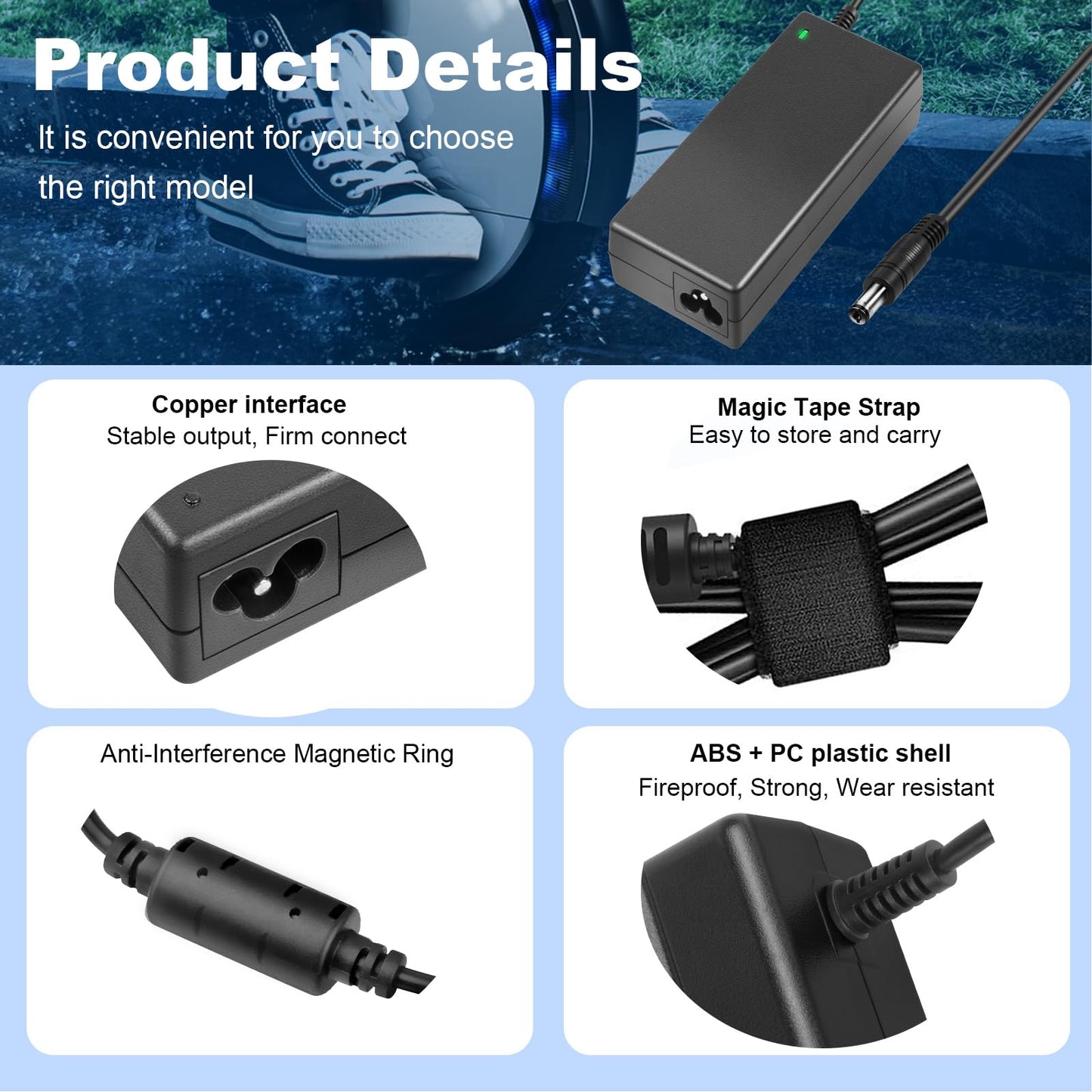 42V 2A Electric Scooter Charger Universal Replacement with 7 Plugs, Compatible with GOTRAX/Jetson/Voyage Charger for 36V 10S Li-ion Battery.