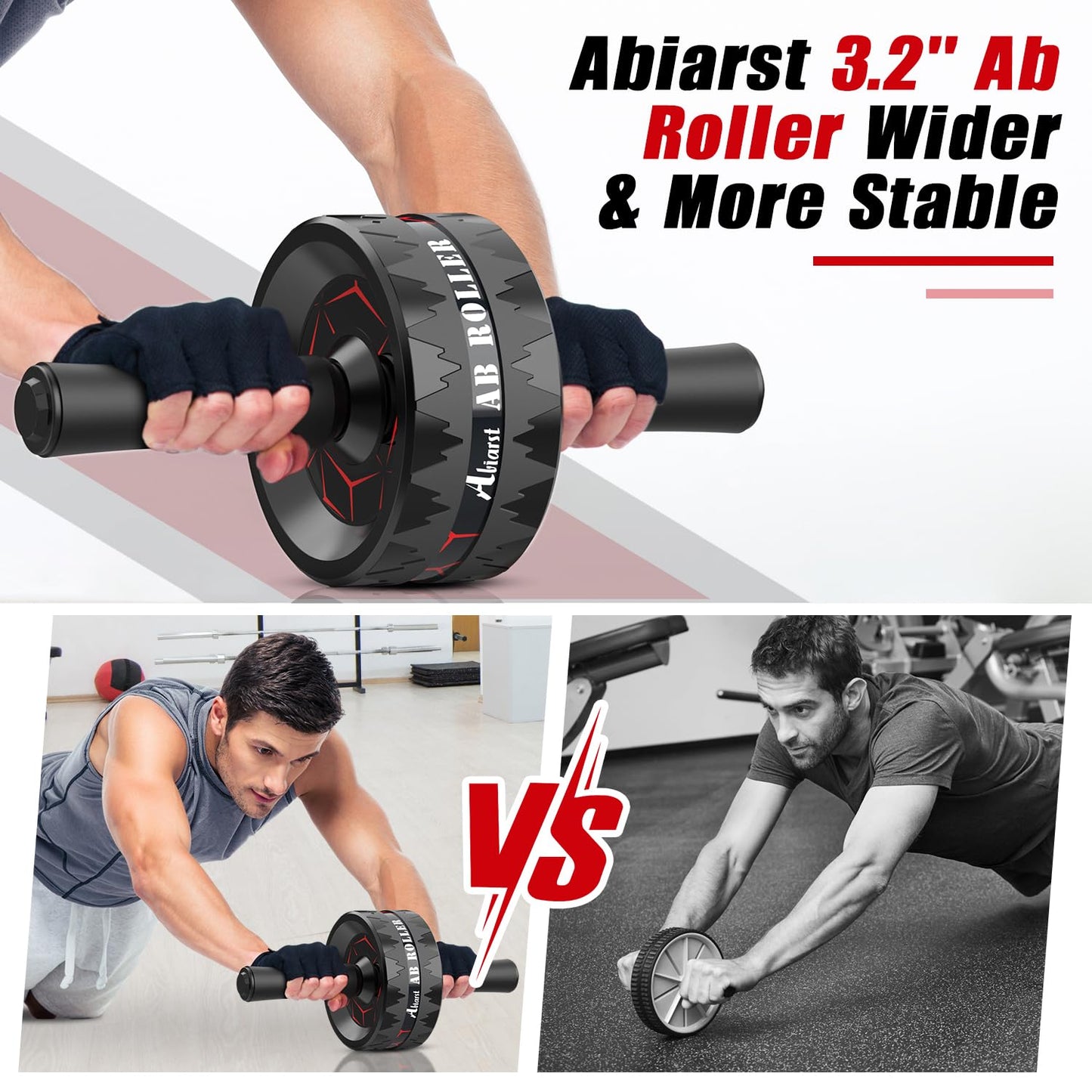 Abiarst Ab Roller Wheel, Abs Workout Equipment for Abdominal & Core Strength Training, Home Gym Exercise Wheels for Men Women, with Knee Pad Accessories