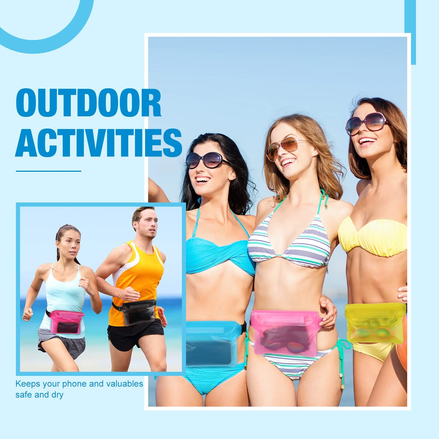 24 Pcs Phone Waterproof Pouch Bag with Waist Strap Waterproof Fanny Pack Keep Your Phone and Valuables Safe and Dry for Beach Accessories Kayaking Swimming Boating Snorkeling Pool Water Park, 12 Color