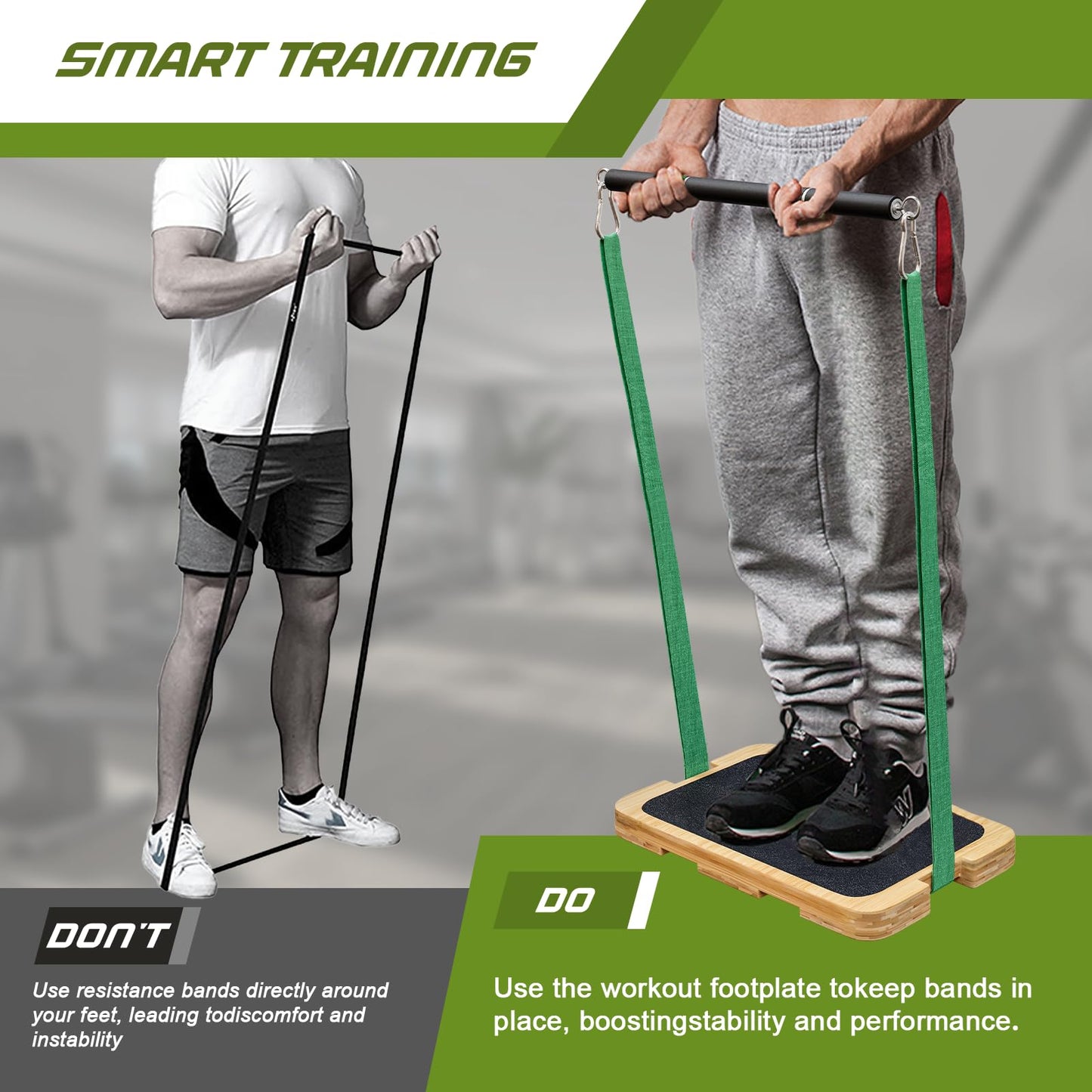 MUCITAGF Bamboo Resistance Band Foot Plate, Non-Slip Workout Platform