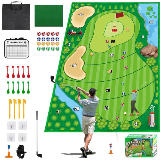 FINCOME Golf Chipping Game Mat Set, Golf Hitting Training Mat Practice Outdoor Indoor for Adults Family, Kids Outdoor Play Equipment, Stick Chip Games for Backyard Office Home (70.1x47.2in)