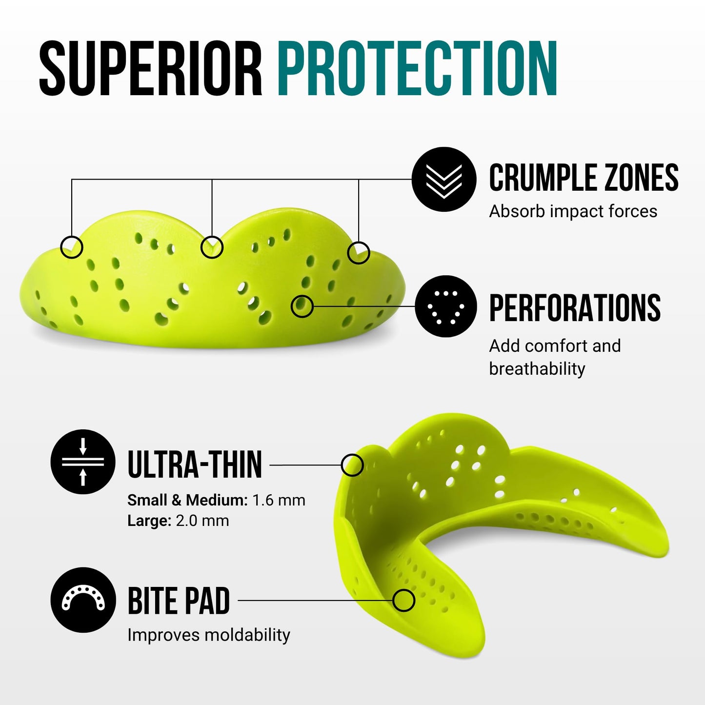 SISU Aero Small Mouthguard, Neon Flash - 30% Stronger Protection for Lacrosse, Football, Hockey, Roller Derby, Team Sports - Remoldable Up to 20 Times - Ultra Slim - Non Toxic