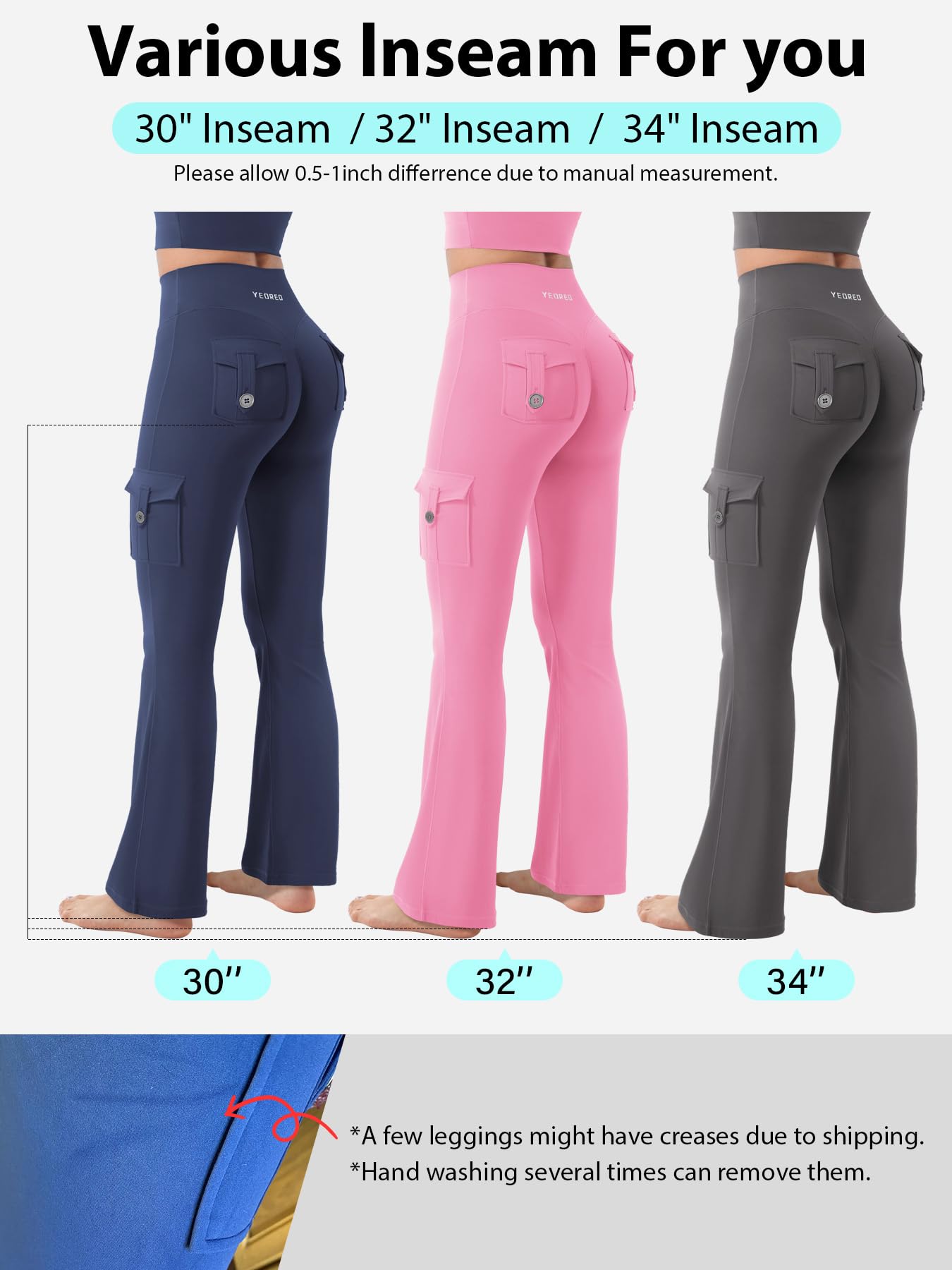 YEOREO CoreFlex Women Workout Flare Leggings with Pockets Hidden Scrunch High Waisted Cargo Gym Yoga Leggings Dark Cherry XL