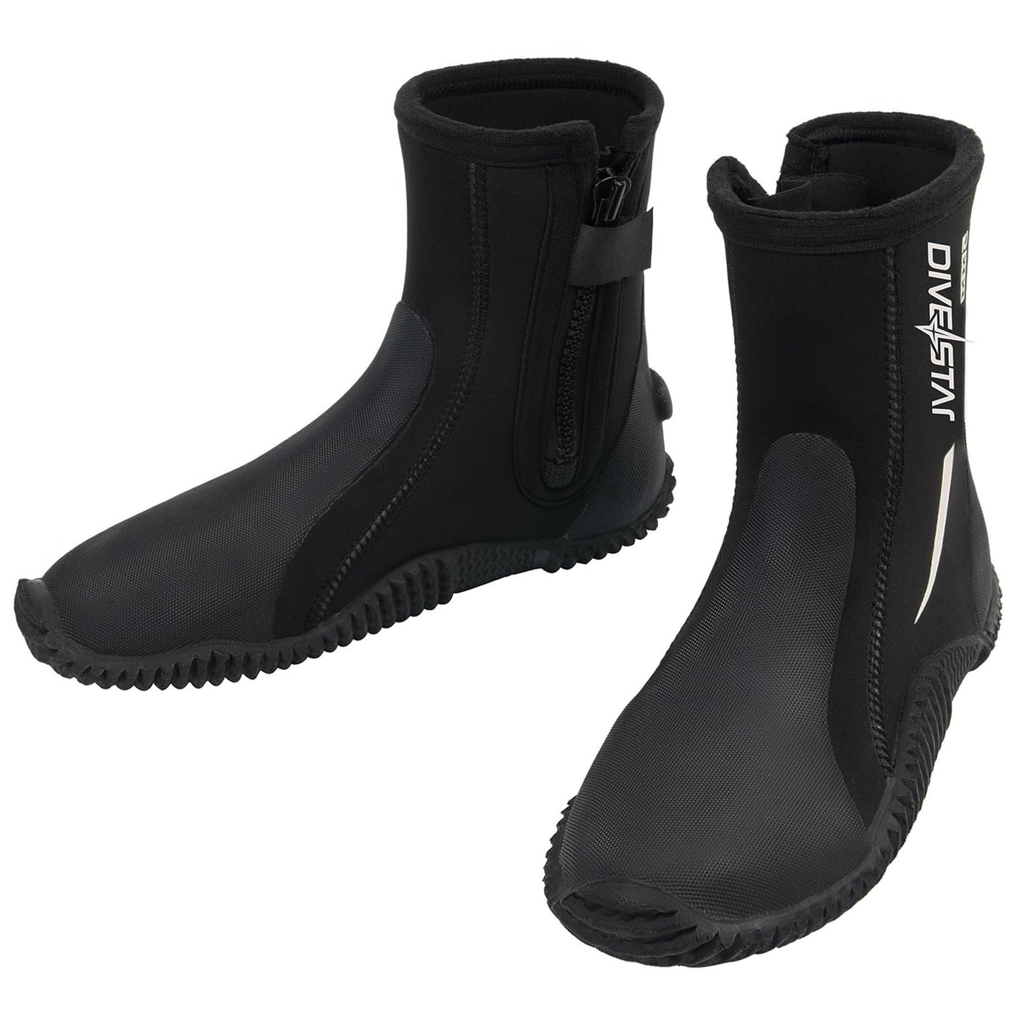 Skyone Neoprene Dive Boots, Men's & Women's 5MM Wetsuit Surf Booties, Tall Zippered Anti-Slip Rubber Sole Scuba Boots, Diving Booties for Sailing Snorkeling (Black, Mens 9 / Womens 10)