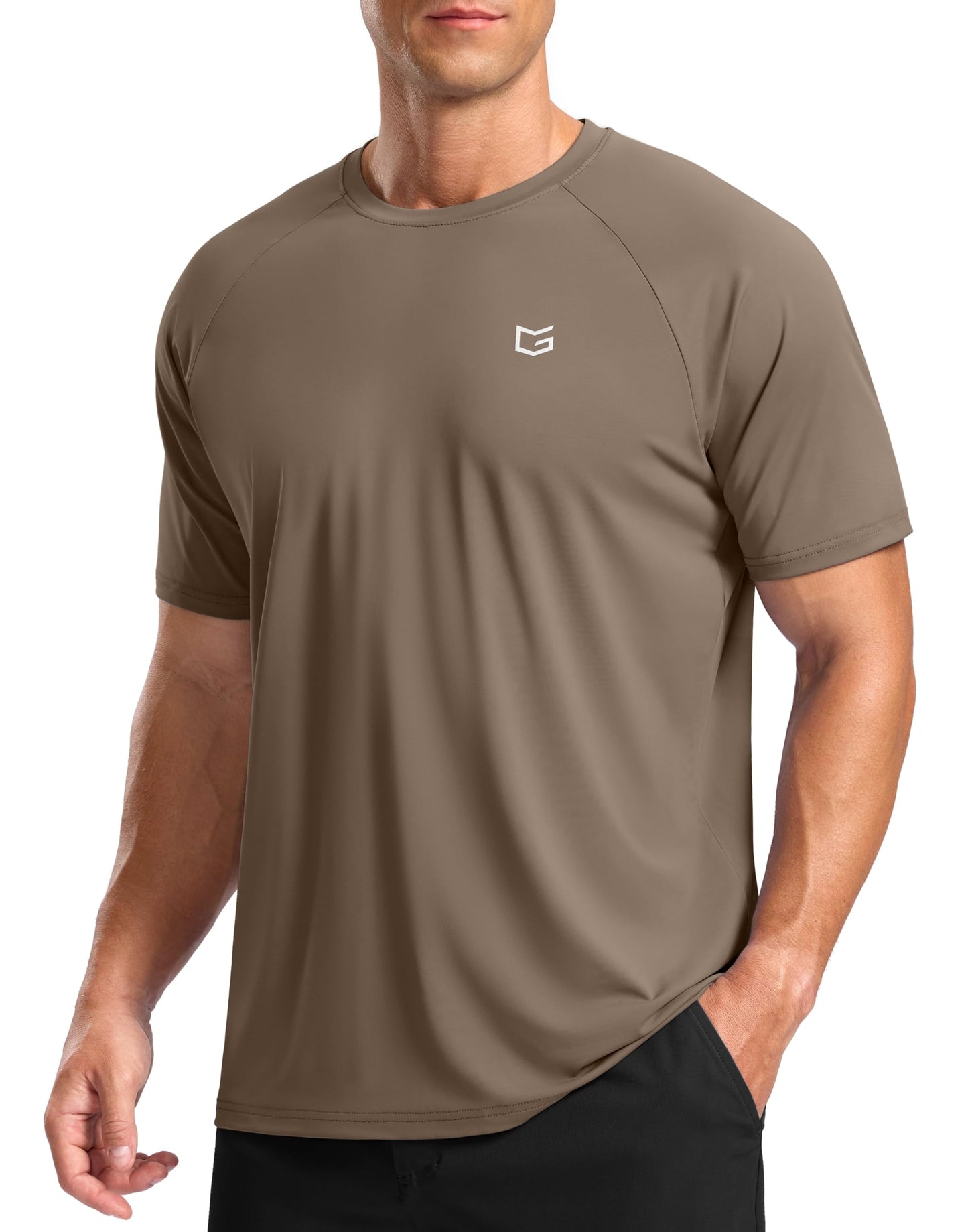 G Gradual Men's Athletic Workout T-Shirts Moisture Wicking Cooling Running Shirts Short Sleeve Performance Tee for Gym Tennis(Taupe,S)