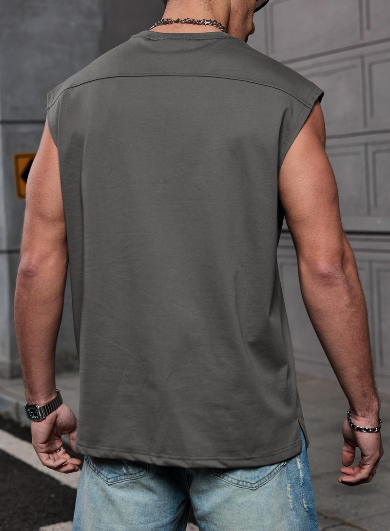 VOGSTART Men Tank Top Loose Fit Designer Tee Summer Cozy Shirts Classic Cut Off Cotton Novelty Gym Soft Sleeveless Graphic Training Sport Exercise Motion Muscle Dark Grey Skull M