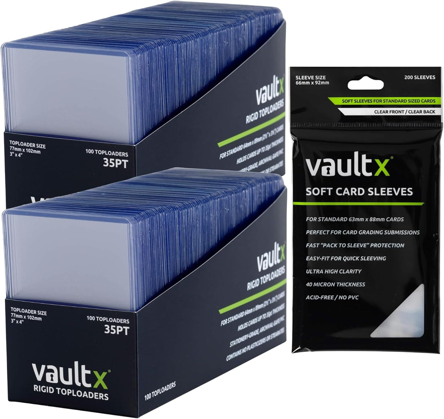 Vault X Toploaders & Penny Sleeves - 200 Rigid Card Holders + 200 Soft Sleeves | 3" x 4" Size
