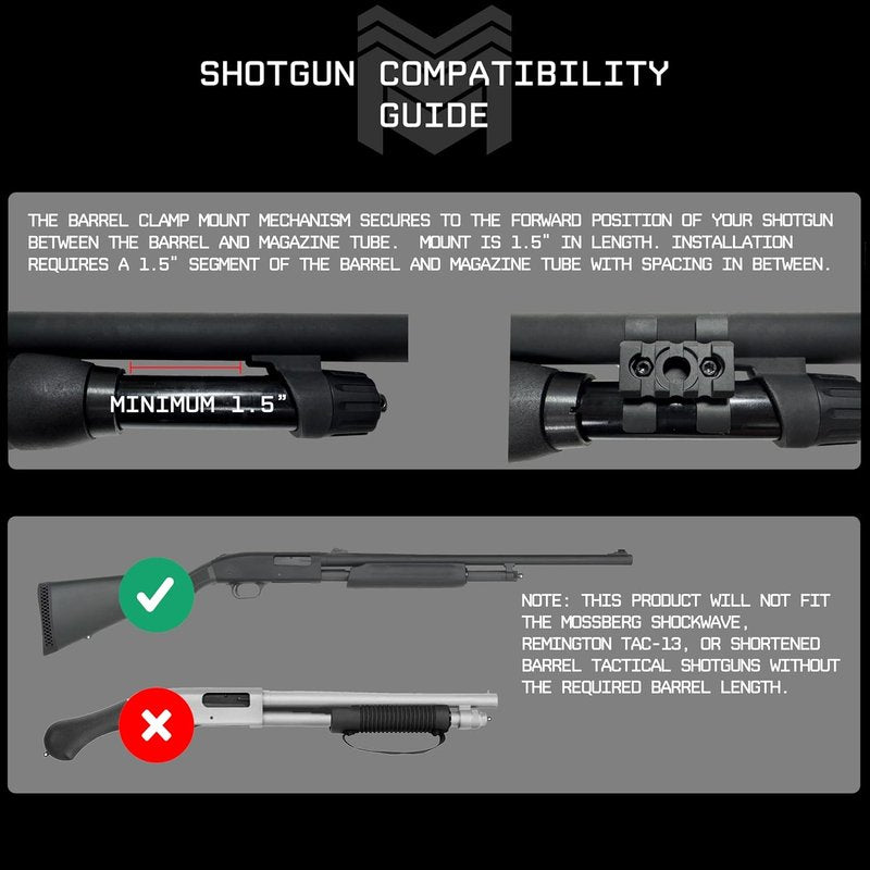 Monstrum Shotgun Barrel Clamp Mount - Flashlight & QD Sling Swivel | Picatinny Rail Accessory