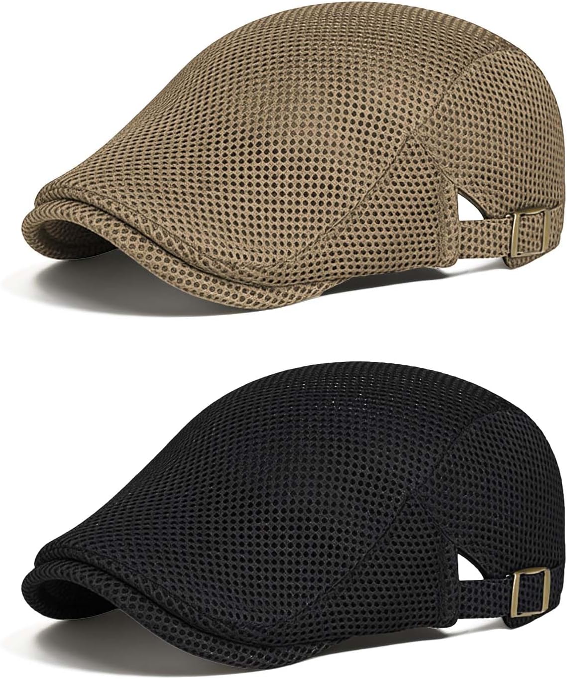 Men's Flat Caps - Adjustable Breathable Mesh Newsboy Beret | 2-Pack Irish Cabbie Hats