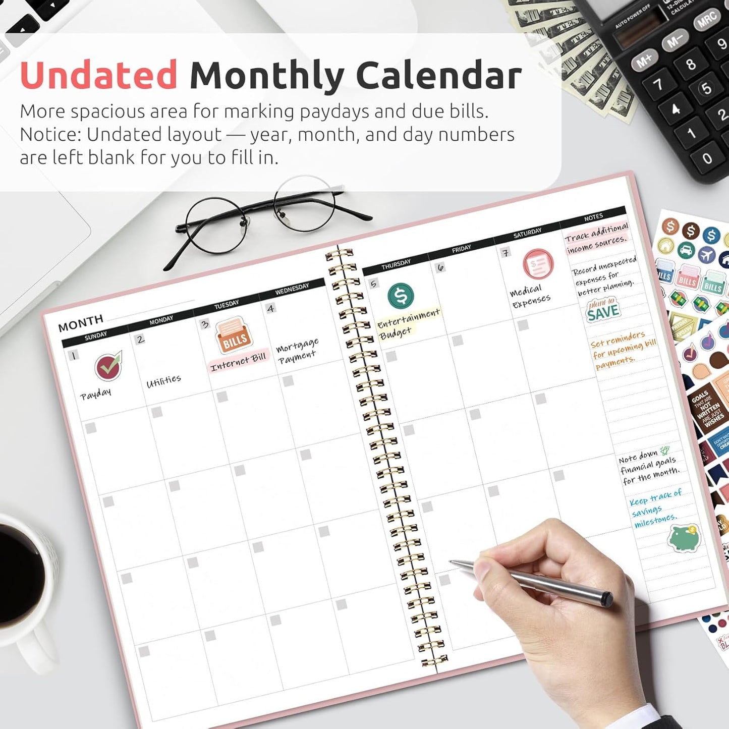 Monthly Budget Planner - Undated Expense Tracker Notebook & Bill Organizer | Finance Planner in Pink