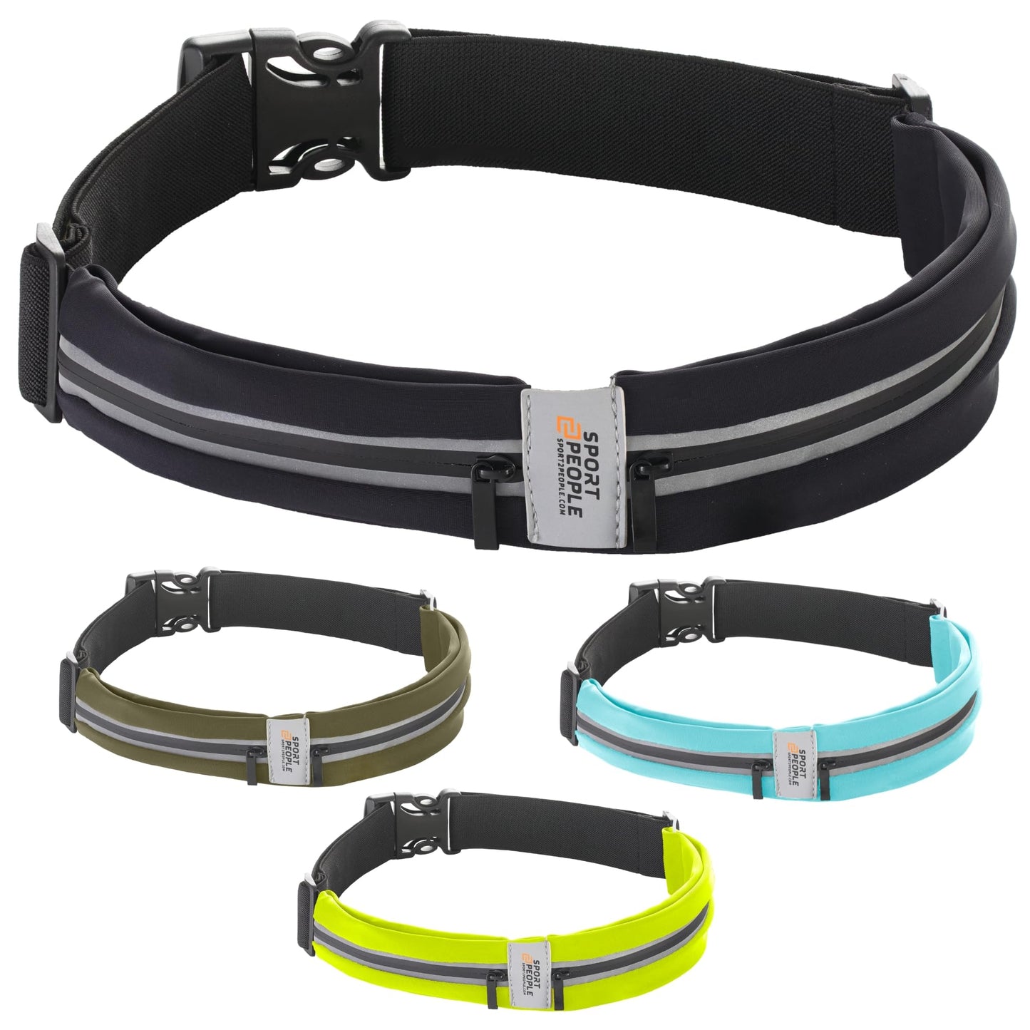Running Belt for Women and Men, Waterproof Phone Holder for Running, Reflective 2-Pocket Waist Pack for Storing Runner’s Essentials Safely, Running Fanny Pack Fits Most Phones, Adjustable Belt Bag