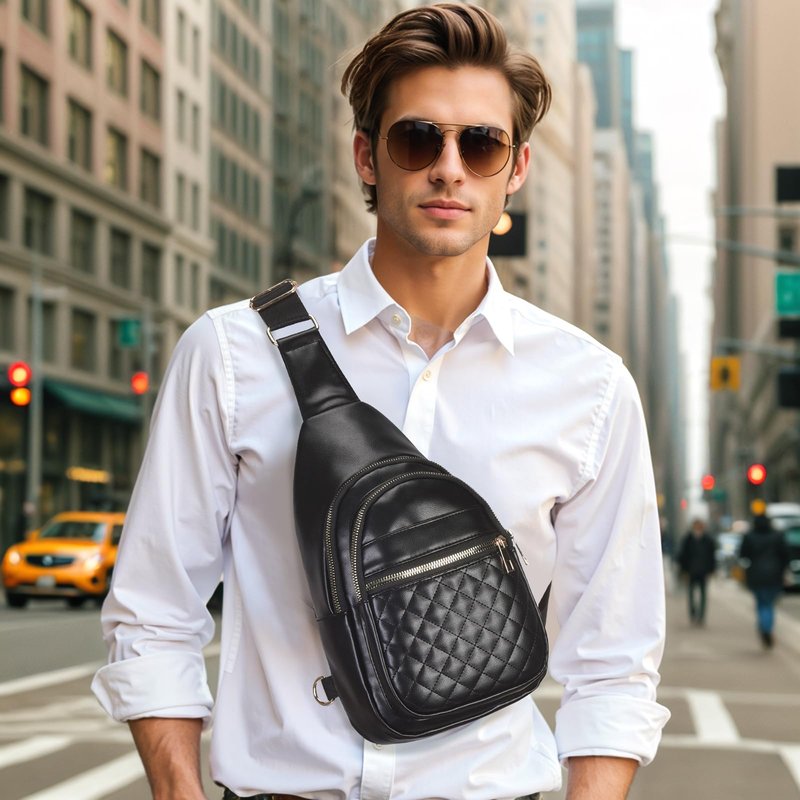 SUIKIHUM Crossbody Bags for Women Men,Leather Sling Bag Cross Body Backpack for Women, Casual Chest Bag Daypack for Travel Hiking,Black