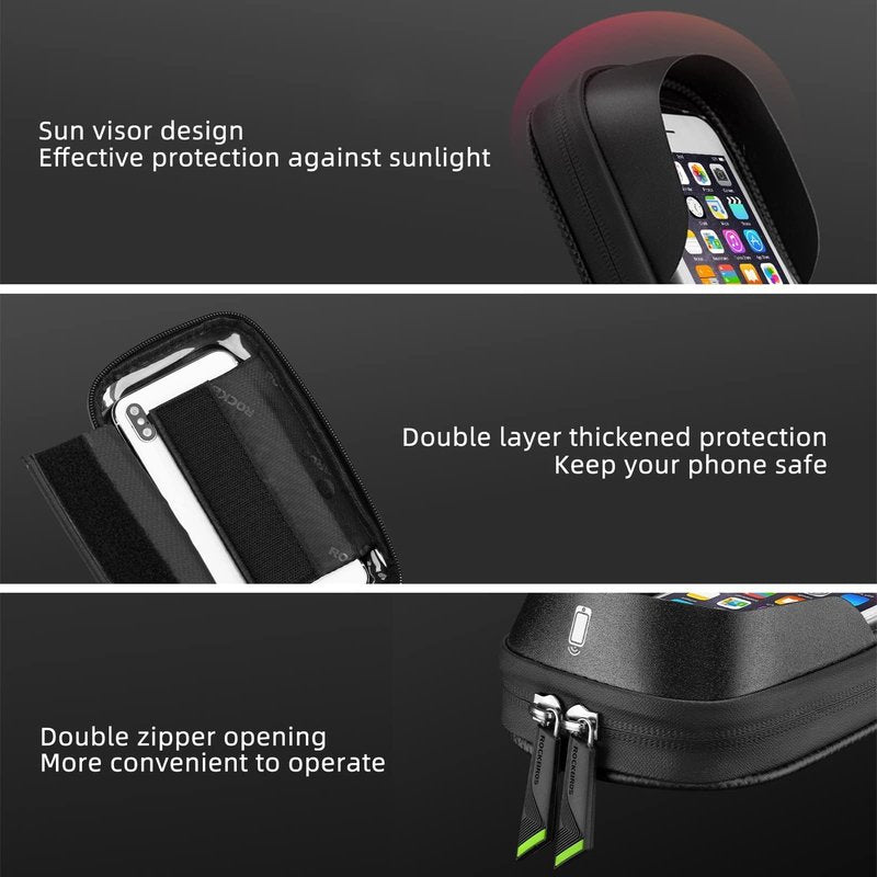 ROCKBROS Bike Phone Bag, Waterproof Large-Capacity Handlebar & Top Tube Phone Pouch for Cycling, Fits Smartphones Up to 6.2 Inches, Storage Case for Road & Mountain Bikes