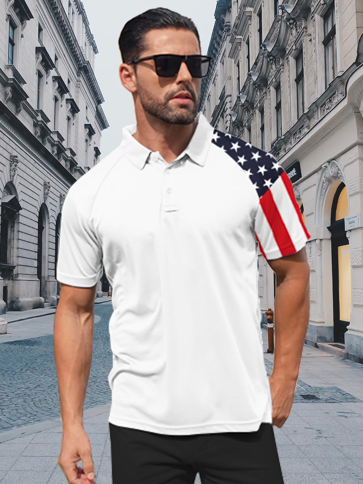 ZITY Men's Flag Golf Polo Shirts Short Sleeve Tactical Collared Shirt Men Outdoor Moisture Wicking Shirts White Medium