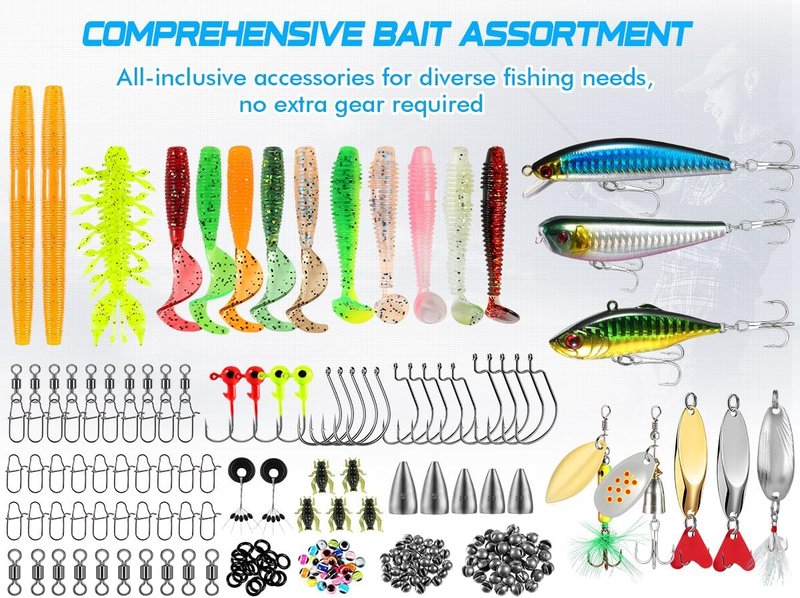 Fishing Lures Kit - 137Pcs Tackle Box with Crankbaits, Hooks & Weights | Freshwater Bait Gear for Men