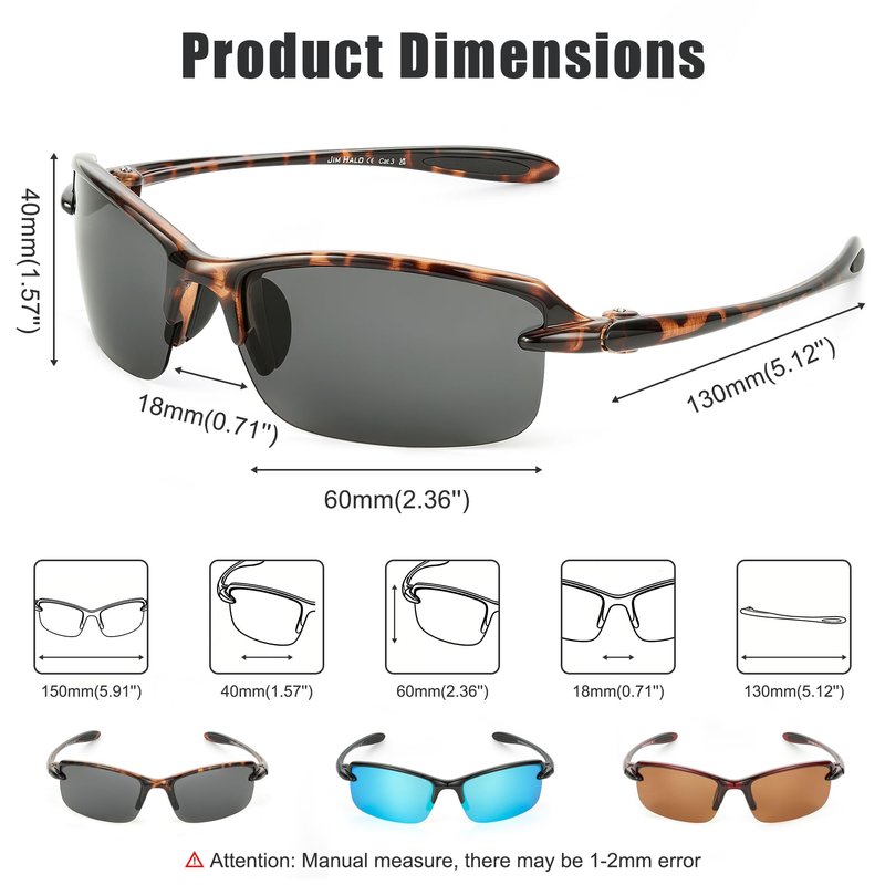 JIM HALO Polarized Sport Sunglasses for Men Women, Wrap Around Sun Glasses for Hiking Cycling Running Fishing UV400, Grey