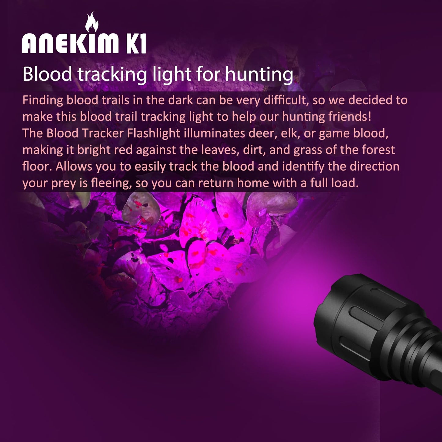 ANEKIM Blood Tracking Light for Deer,Blood Tracking Flashlight High Definition -Deer Hunt Blood Trail Flashlight Gifts K1 Hunting Accessories for Mens