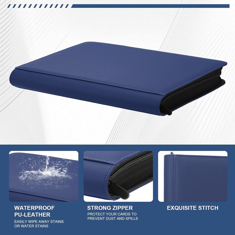 Trading Card Binder - 9-Pocket Toploader Storage for 288 Cards | Navy Blue Hard Case