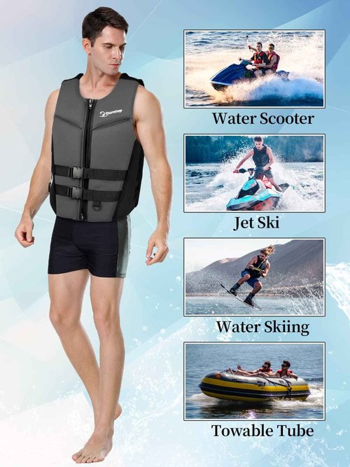 Owntop Adult Buoyancy Swim Vest - Lightweight Floating Swimwear for 130-210lbs Men Women Swim Jacket Easily Adjustable Full Mobility for Jet Ski Water Skiing Water Scooter Towable Tube, Black L