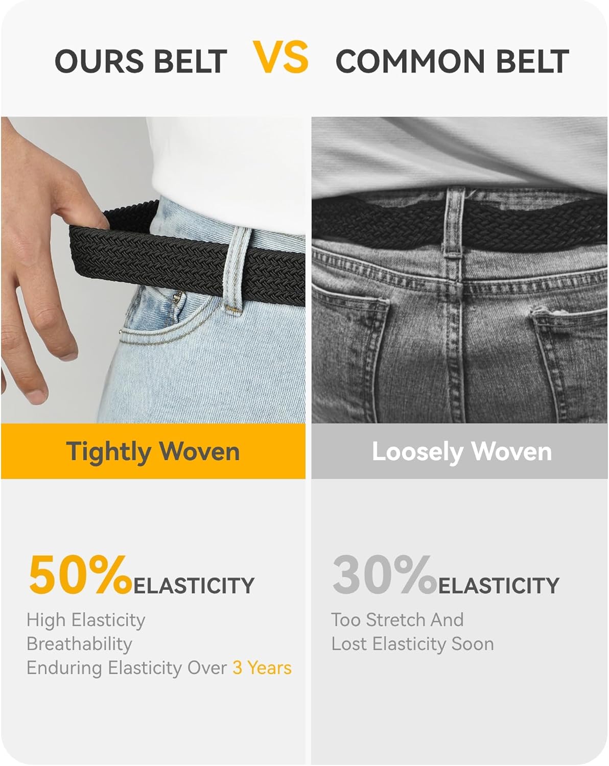 Braided Stretch Golf Belt for Men - CHAOREN 1 3/8" Adjustable | Perfect for Casual Shorts & Jeans