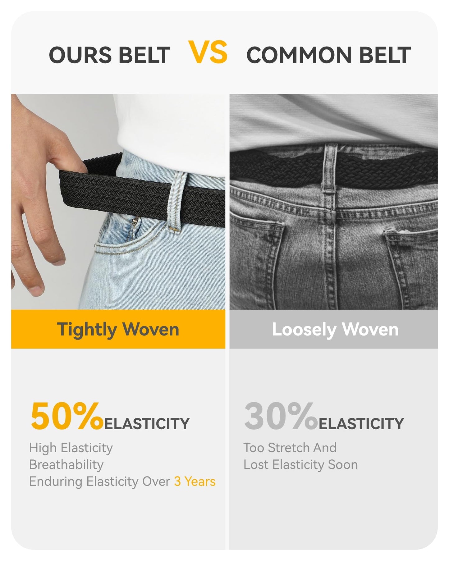 CHAOREN Stretch Belts for Men - Braided Elastic Golf Belt for Men 1 3/8"- Gift for Casual Jeans Shorts